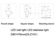 La forma redonda cuadrada IP65 ahuecó las lámparas de aluminio ligeras de la escalera de la pared LED del LED